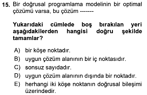 Yöneylem Araştırması 2018-2019 Ara Sınav - 15. soru