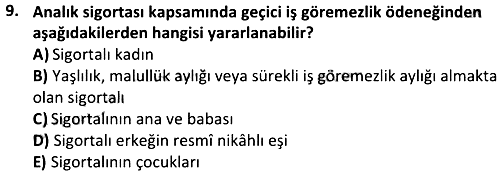Sağlık Kurumları ve Sosyal Güvenlik Mevzuatı 2023-2024 Bütünleme Sınavı - 9. soru