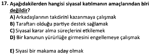 Siyaset Bilimi 2024-2025 Bütünleme Sınavı - 17. soru