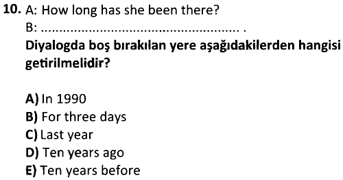 Yabancı Dil 1 2024-2025 Bütünleme Sınavı - 10. soru