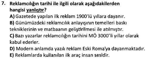 Reklamcılığa Giriş 2025-2026 Ara Sınav - 7. soru