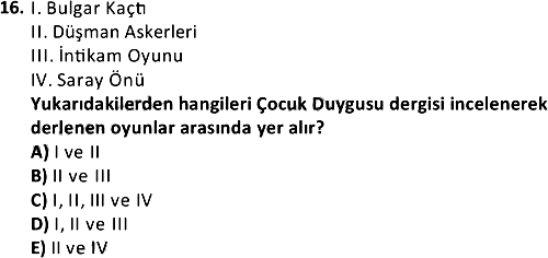 Çocuk ve Oyun 2021-2022 Bütünleme Sınavı - 16. soru