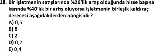 İşletme Finansmanı 2021-2022 Bütünleme Sınavı - 18. soru