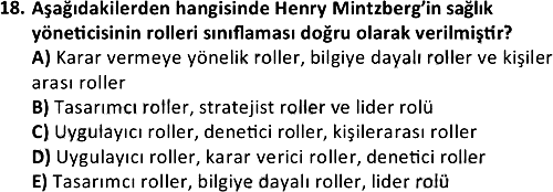 Sağlık Kurumları Yönetimi 1 2021-2022 Ara Sınav - 18. soru