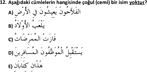 Arapça 1 2020-2021 Ara Sınav - 12. soru
