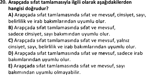Arapça 1 2020-2021 Ara Sınav - 20. soru