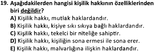 Medeni Hukuk 1 2019-2020 Dönem Sonu Sınavı - 19. soru