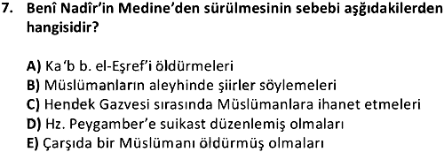 İlk Dönem İslam Tarihi 2019-2020 Bütünleme Sınavı - 7. soru