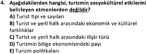 Genel Turizm 2018-2019 Bütünleme Sınavı - 4. soru