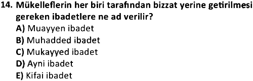 İslam İbadet Esasları 2018-2019 Bütünleme Sınavı - 14. soru