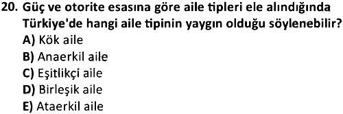 Türkiye'nin Toplumsal Yapısı 2018-2019 Bütünleme Sınavı - 20. soru