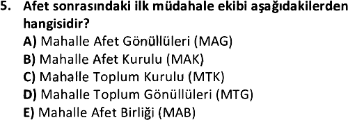 Afetlerde Risk ve Kriz Yönetimi 2021-2022 3 Ders Sınavı - 5. soru