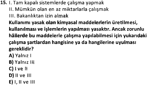 Kimyasal Maddeler ve Tehlikeleri 2018-2019 3 Ders Sınavı - 15. soru