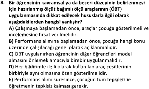 Özel Eğitimde Program Geliştirme 2018-2019 3 Ders Sınavı - 8. soru
