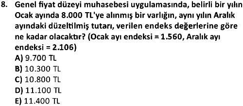 Dönem Sonu Muhasebe İşlemleri 2019-2020 Dönem Sonu Sınavı - 8. soru