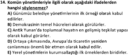 Yerel Yönetimler 2019-2020 Bütünleme Sınavı - 14. soru