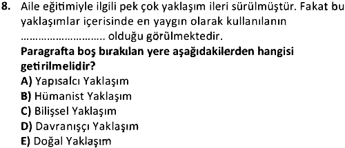 Aile Eğitimi 2019-2020 Yaz Okulu Sınavı - 8. soru