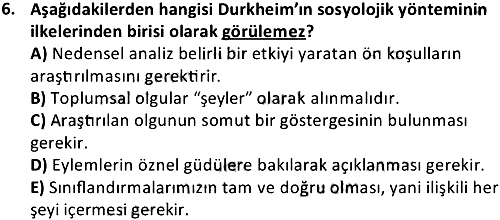 Sosyoloji Tarihi 2020-2021 Yaz Okulu Sınavı - 6. soru