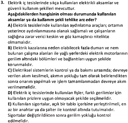 Elektrik ve Metal İşlerinde İSG 2023-2024 Ara Sınav - 3. soru