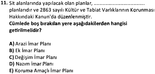 İmar Hukuku 2023-2024 Bütünleme Sınavı - 11. soru