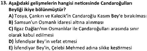 Osmanlı Tarihi 1 2023-2024 Bütünleme Sınavı - 13. soru