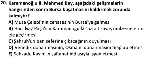 Osmanlı Tarihi 1 2023-2024 Dönem Sonu Sınavı - 20. soru