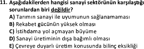 Türkiye Ekonomisi 2021-2022 3 Ders Sınavı - 11. soru