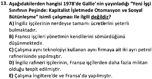 Endüstri Sosyolojisi 2024-2025 Ara Sınav - 13. soru