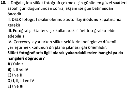 Fotoğrafçılık Türleri 2024-2025 Ara Sınav - 10. soru