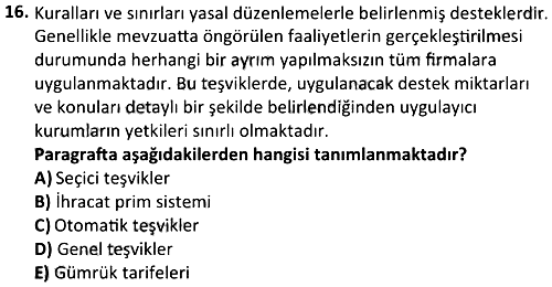 Dış Ticaret Teşvikleri 2023-2024 Ara Sınav - 16. soru