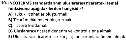 Dış Ticaret İşlemleri Yönetimi 2023-2024 Dönem Sonu Sınavı - 10. soru
