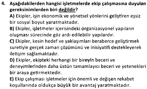 Ekip Çalışması ve Liderlik 2023-2024 Dönem Sonu Sınavı - 4. soru